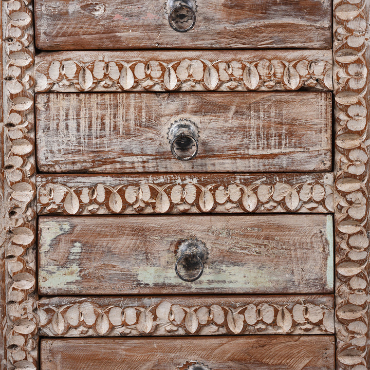 Drawer Detail From 4 Drawer Bedside Cabinet Made From Reclaimed Teak | Indigo Antiques
