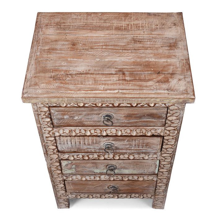 Top Down View Of 4 Drawer Bedside Cabinet Made From Reclaimed Teak | Indigo Antiques