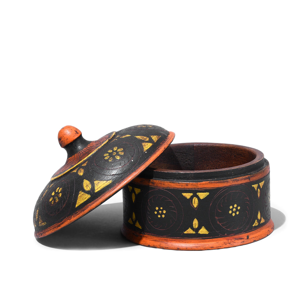 Lid Of  View Of Small Reproduction Painted Lacquer Pot From Rajasthan