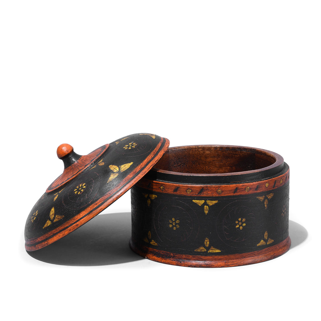 Lid Off View Of Large Reproduction Painted Lacquer Pot From Rajasthan