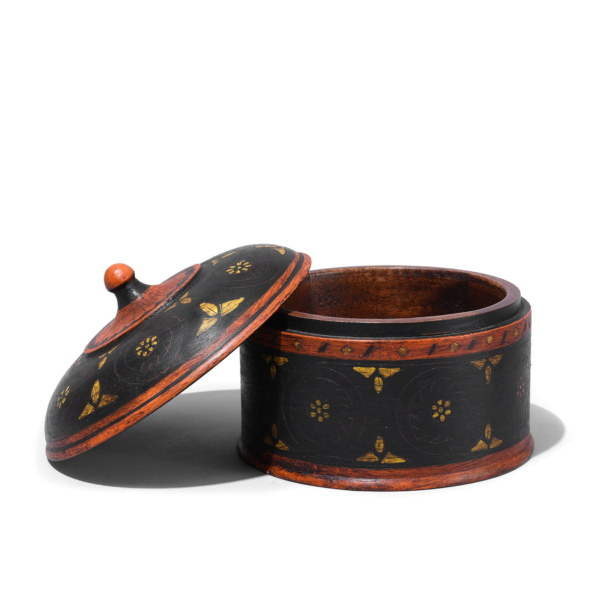 Lid Off View Of Large Reproduction Painted Lacquer Pot From Rajasthan