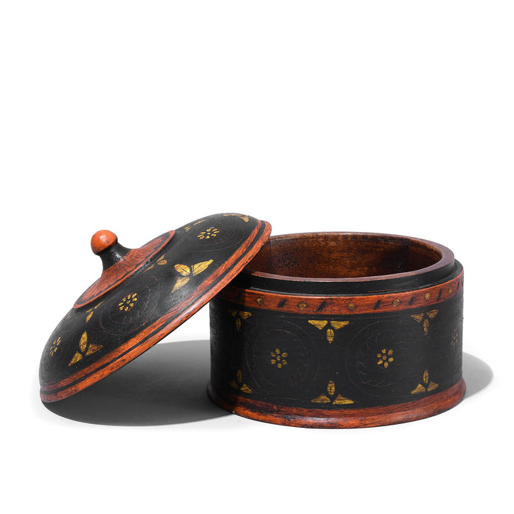 Lid Off View Of Large Reproduction Painted Lacquer Pot From Rajasthan