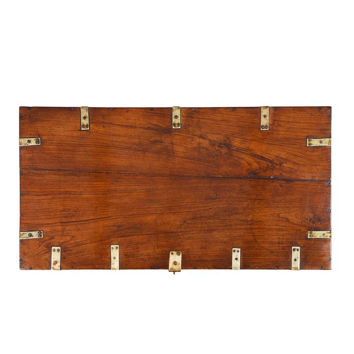 Top Down View Of Antique Indian Brass Bound Military Chest | Indigo Antiques