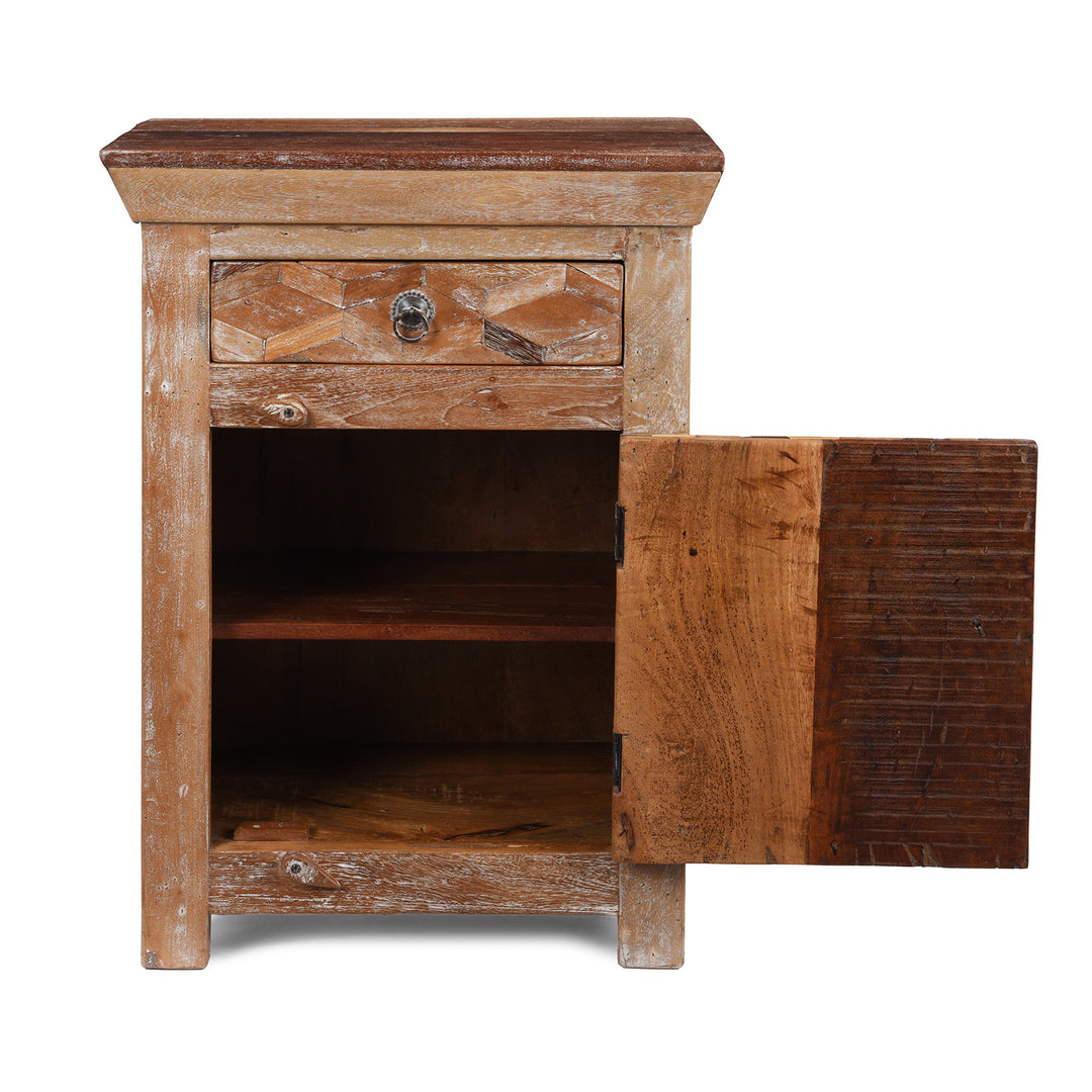 Open Door VIew Of Option 1 Bedside Cabinets Made From Reclaimed Teak | Indigo Antiques