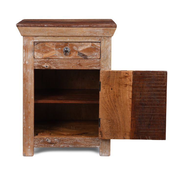 Open Door VIew Of Option 1 Bedside Cabinets Made From Reclaimed Teak | Indigo Antiques