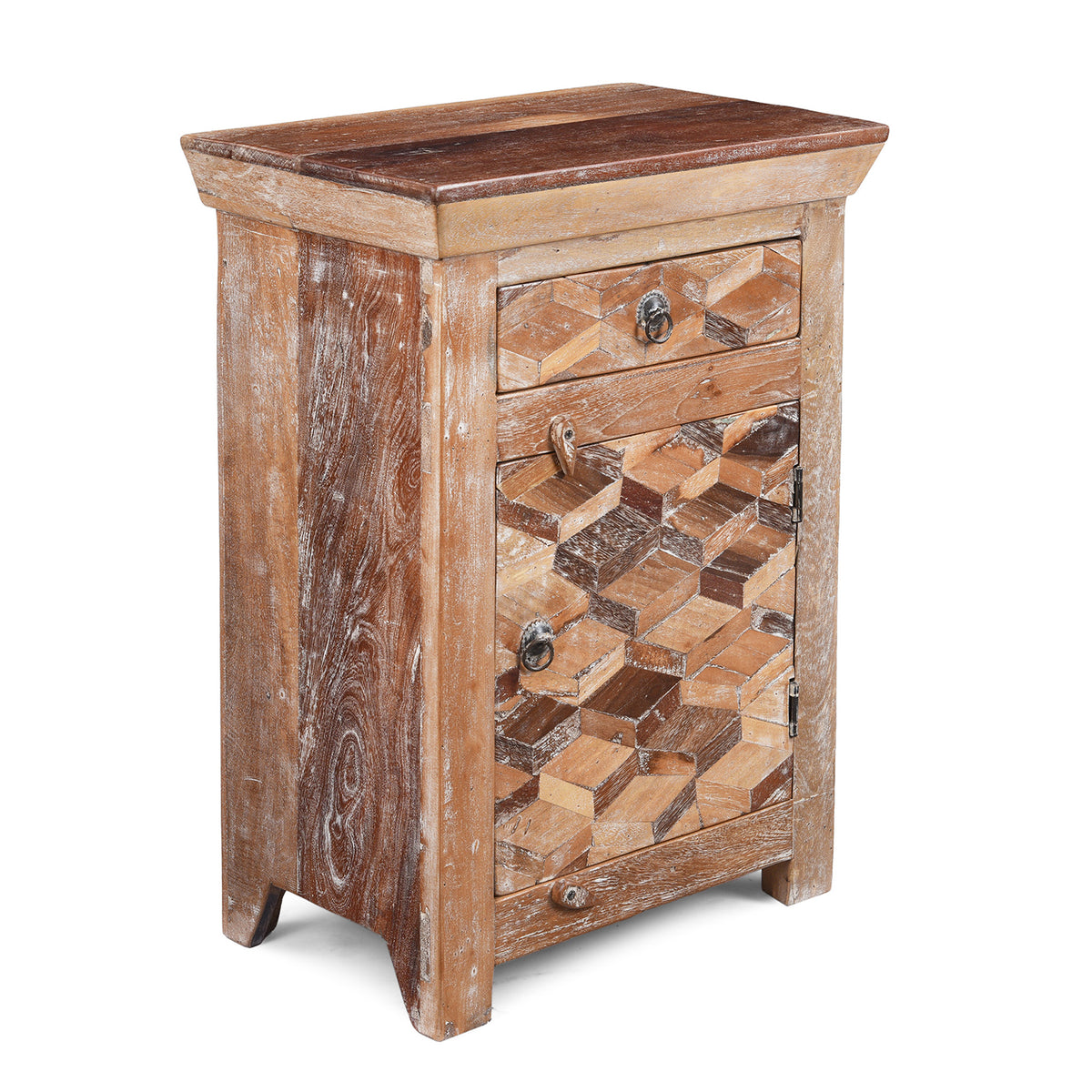 Angled View Of Option 1 Bedside Cabinets Made From Reclaimed Teak | Indigo Antiques