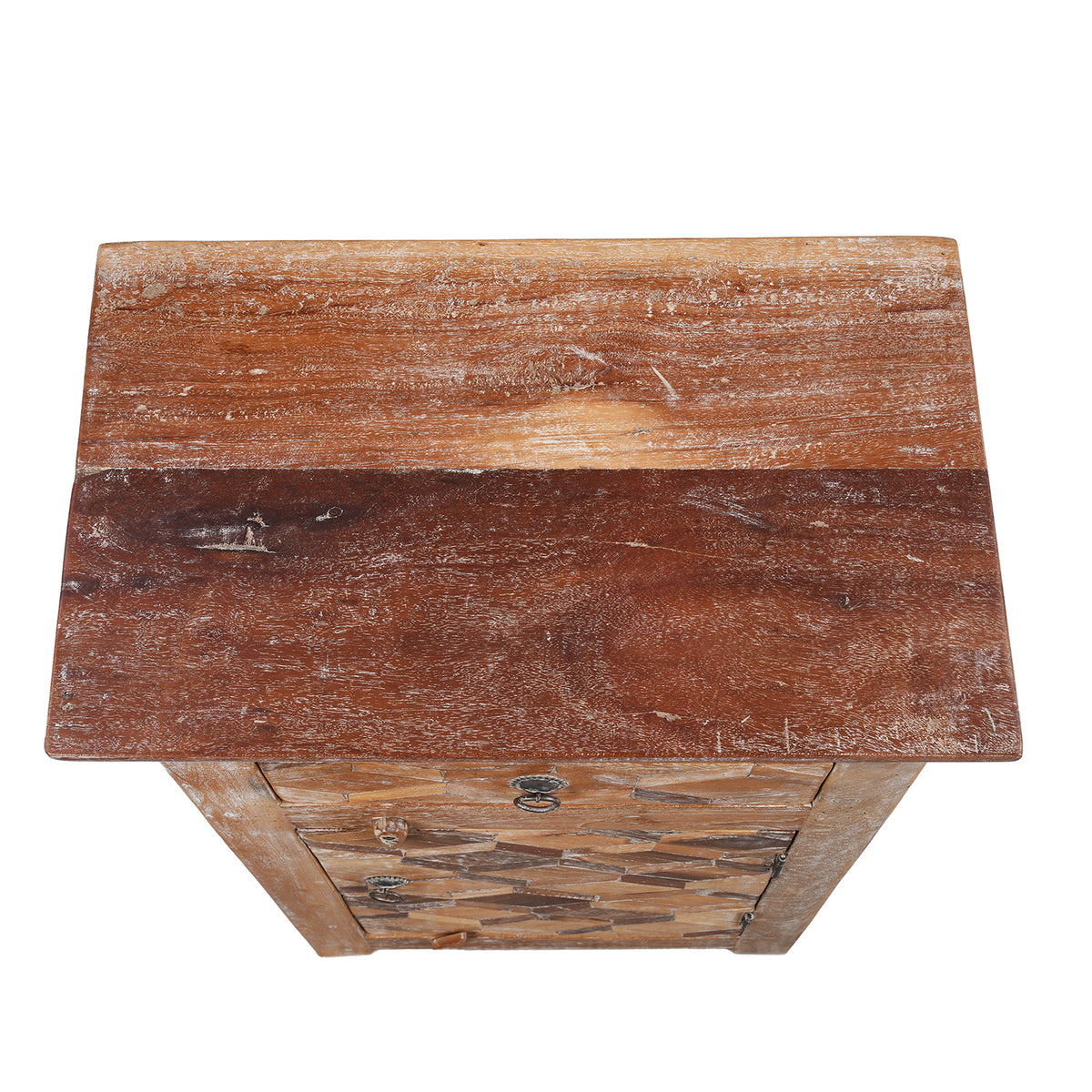 Top Down View Of Option 1 Bedside Cabinets Made From Reclaimed Teak | Indigo Antiques