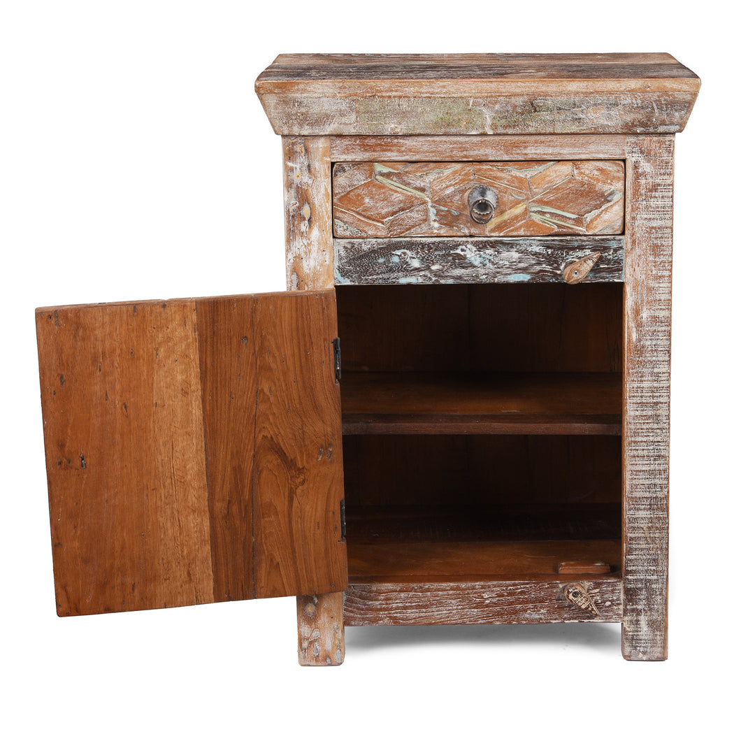 Open Door View Of Option 2 Bedside Cabinets Made From Reclaimed Teak | Indigo Antiques