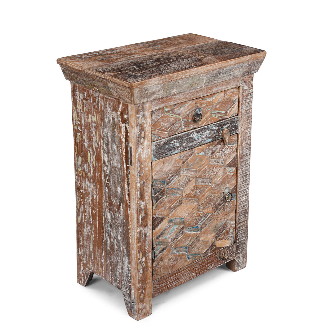 Angled VIew Of Option 2 Bedside Cabinets Made From Reclaimed Teak | Indigo Antiques