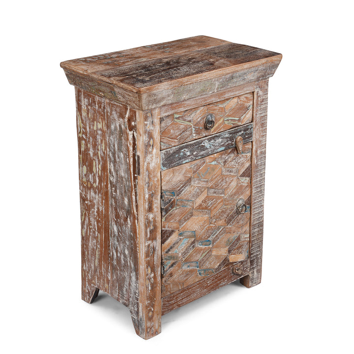 Angled VIew Of Option 2 Bedside Cabinets Made From Reclaimed Teak | Indigo Antiques