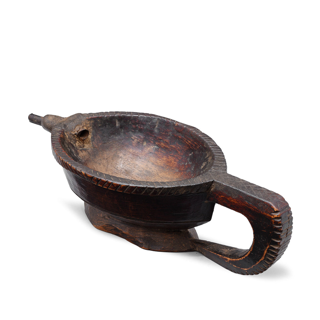 Rear View Of Antique Indian Carved Opium Grinder | INDIGO ANTIQUES
