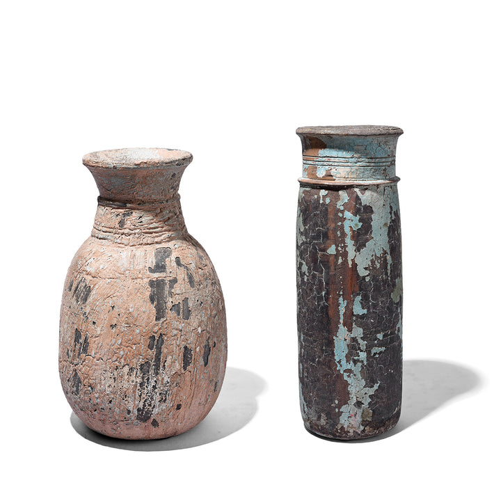 Vintage Painted Wood Pots From Kullu