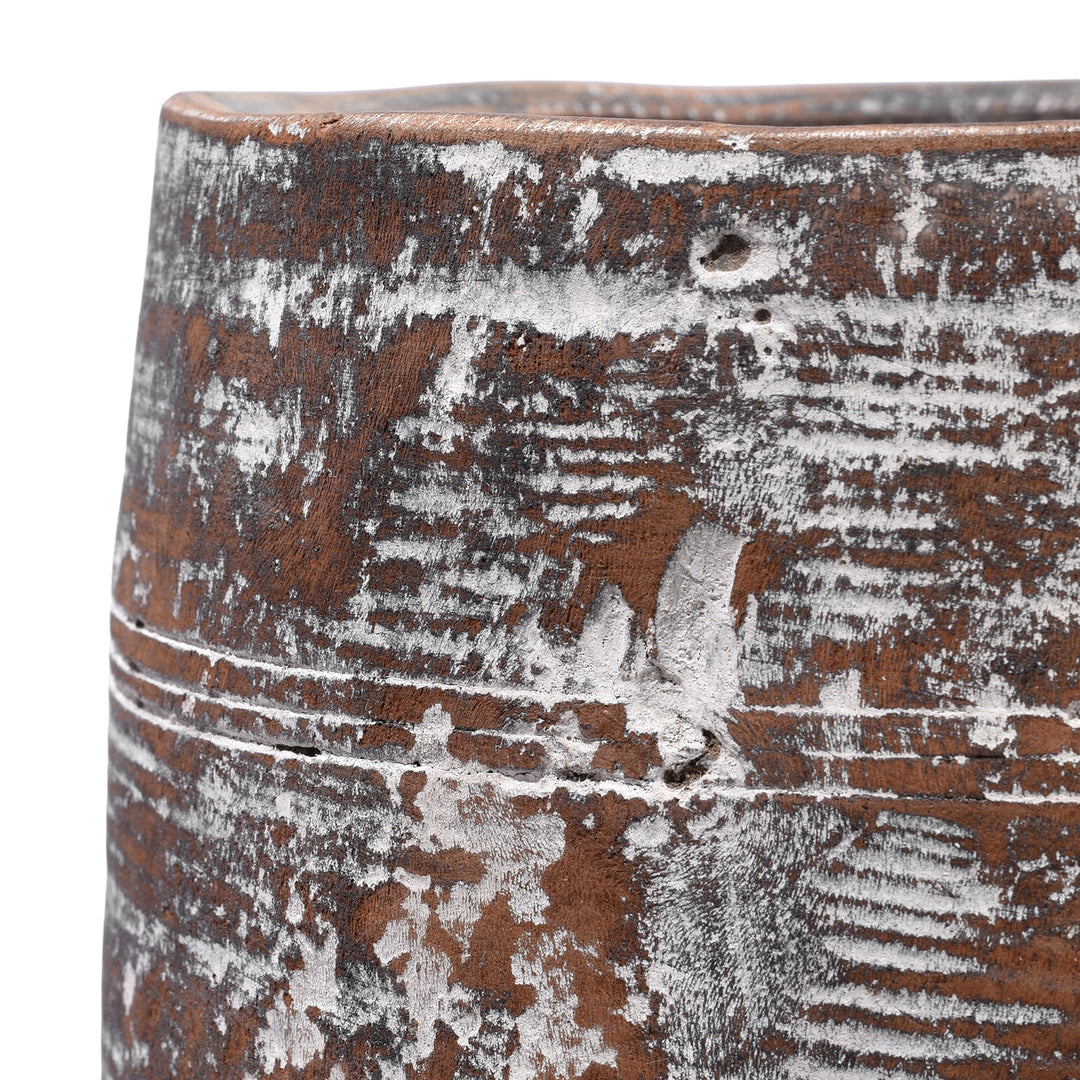 Rim Detail From Indian Vintage Limed Wood Grain Measure | Indigo Antiques