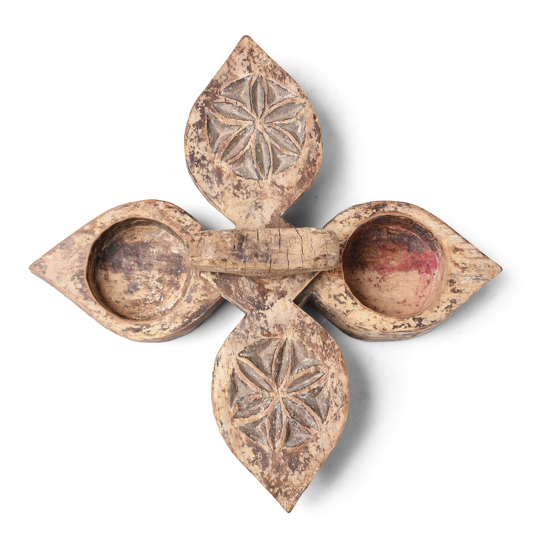 Open View Of Antique Indian Carved Teak Tika Box | INDIGO ANTIQUES