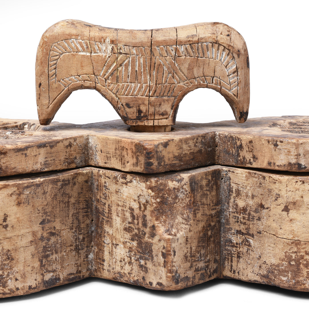 Horses Detail From Antique Indian Carved Teak Tika Box | INDIGO ANTIQUES