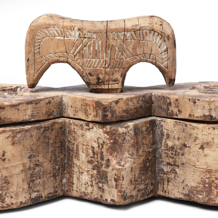 Horses Detail From Antique Indian Carved Teak Tika Box | INDIGO ANTIQUES