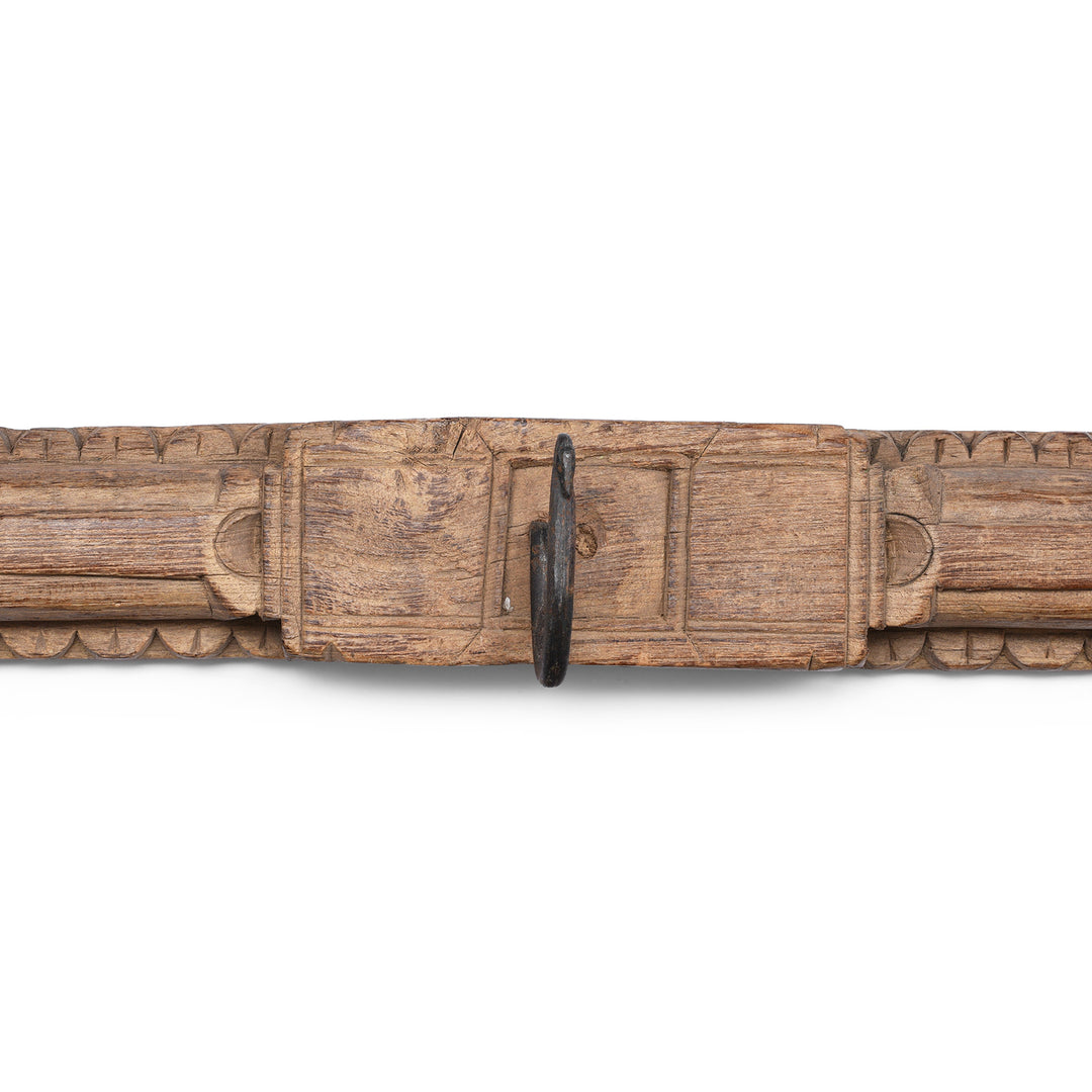 Detail From Coat Hook On Old Carved Teakwood Rail | Indigo Antiques
