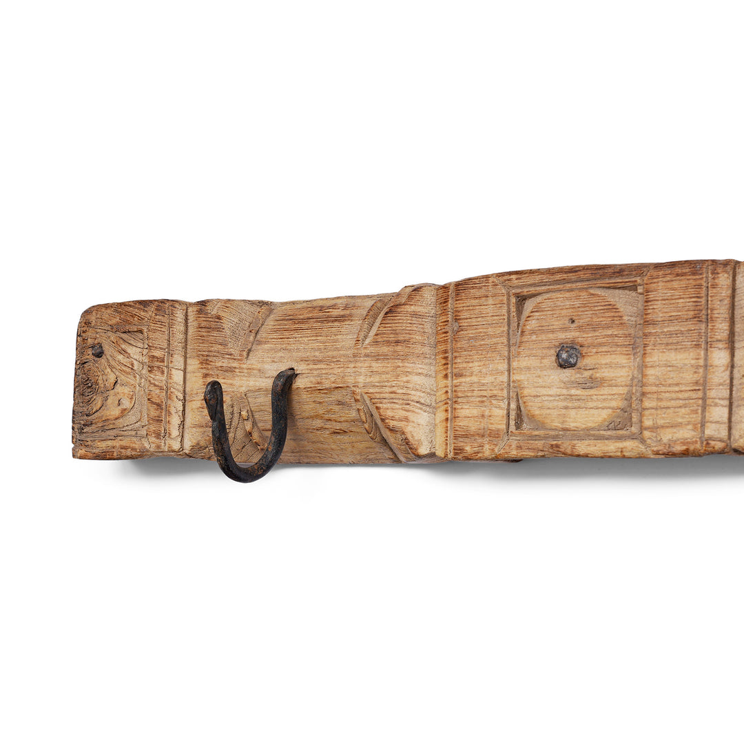 Hook Detail From Old Indian Carved Architrave With Iron Coat Hooks | Indigo Antiques