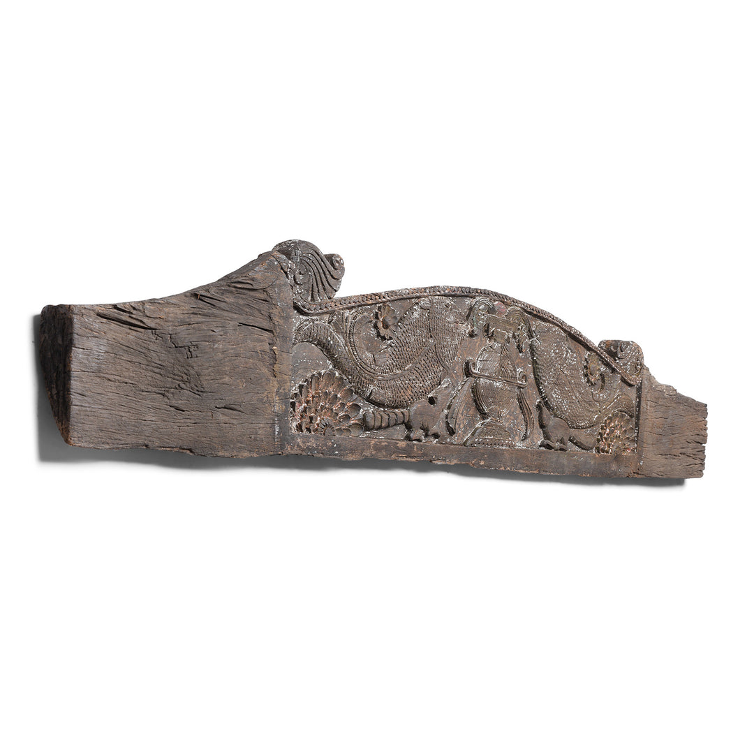 Angled View Of Antique Indian Fish Lintel Panel | Indigo Antiques