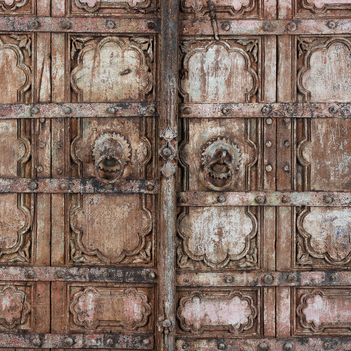 Handles Detail From Antique Indian Painted Door From Gujarat | Indigo Antiques