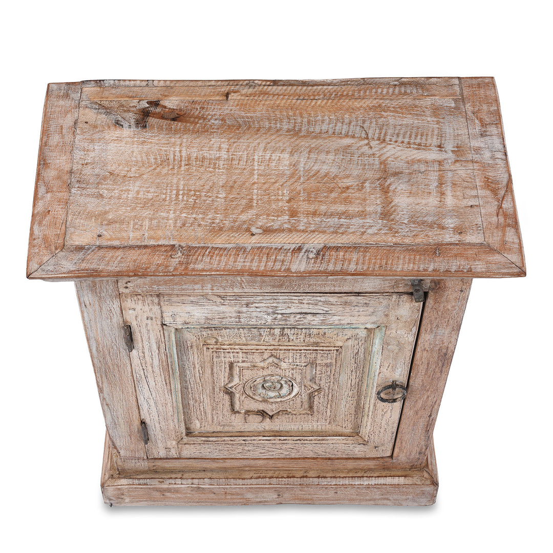 Top Down View Of Bedside Cabinet Made From Reclaimed Carved Teak | Indigo Antiques