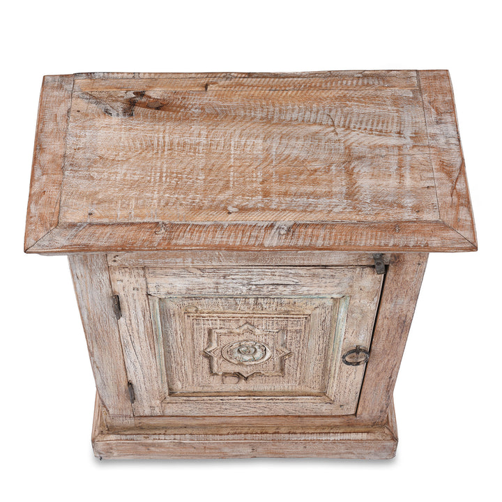 Top Down View Of Bedside Cabinet Made From Reclaimed Carved Teak | Indigo Antiques