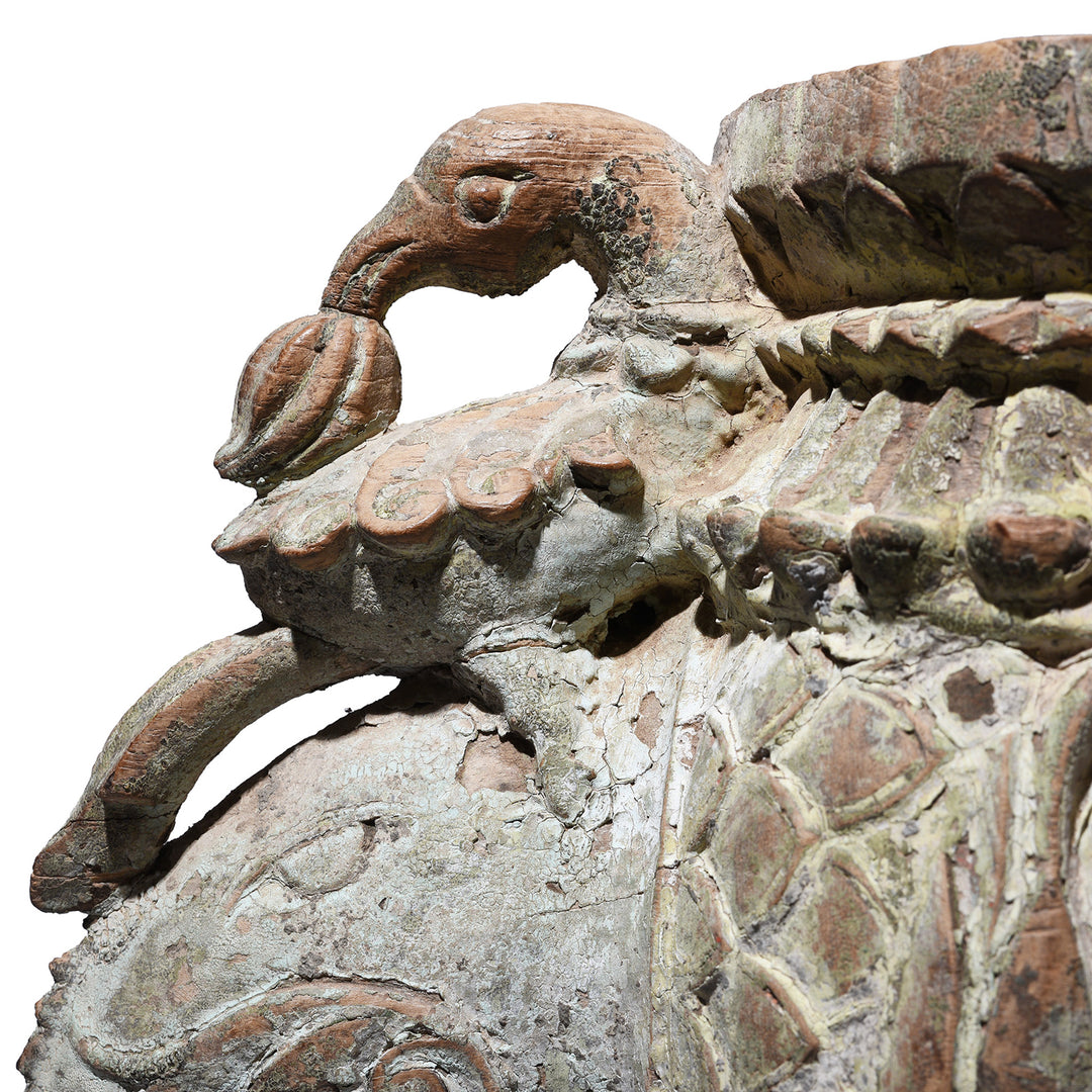 Parrot Detail From Carved Teak Gujarati Elephant Corbel With Parrot And Floral Motifs On Stand