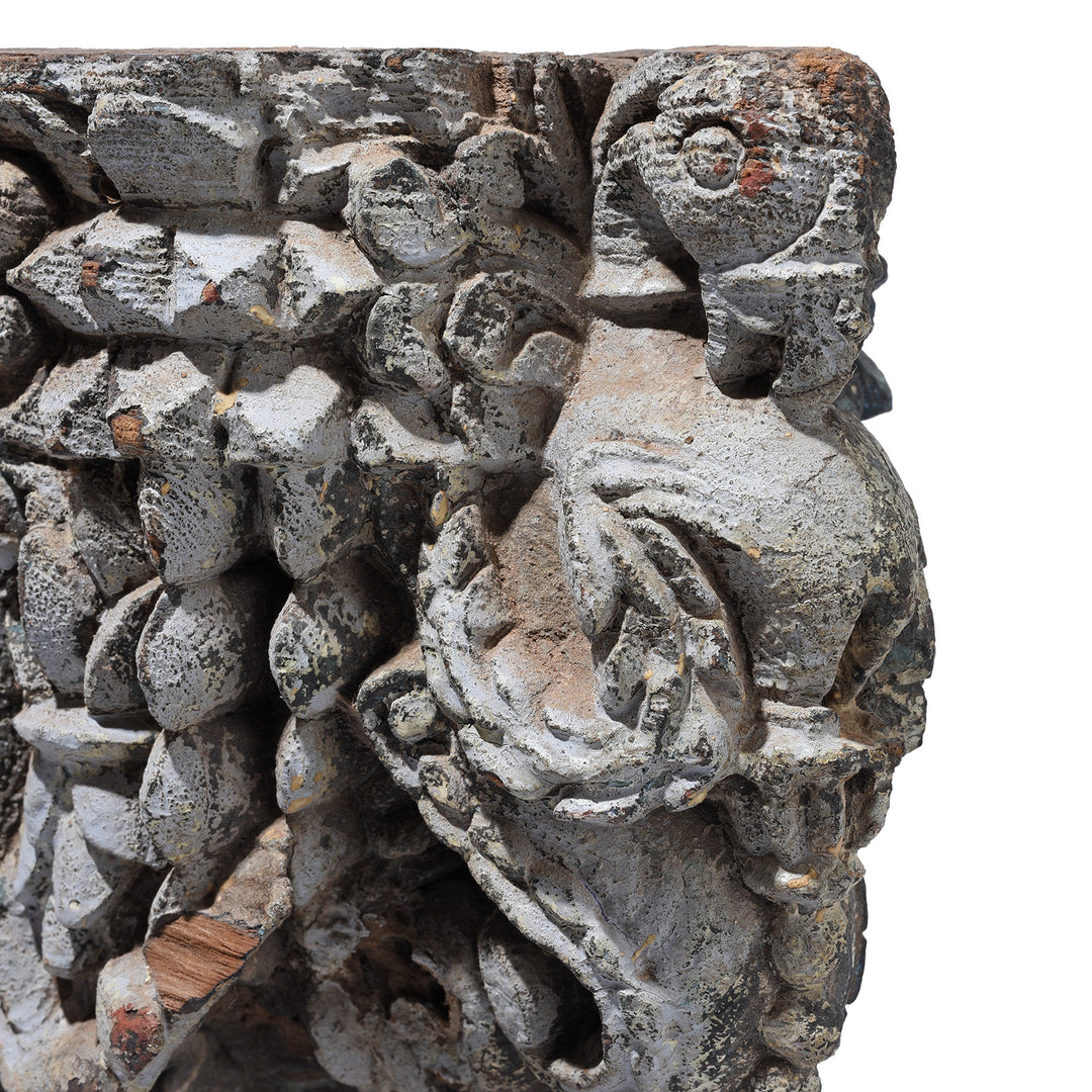 Peacock Detail From Beautifully Carved Teak Peacock Corbel From Gujarat 19th Century Mounted On Stand