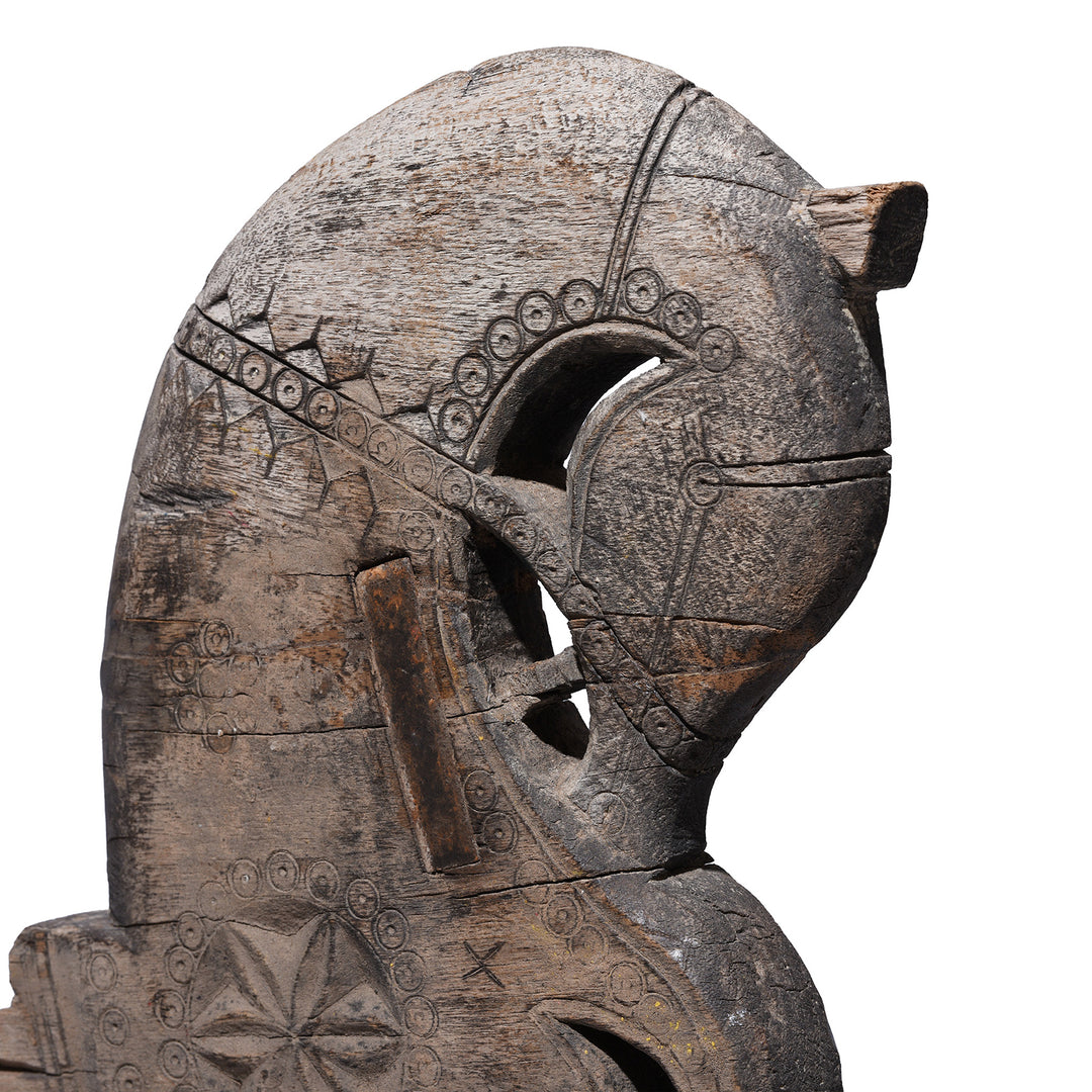 Carving Detail From Carved Teak Horse Head Corbel Sculpture On Stand From Gujarat 19Th Century