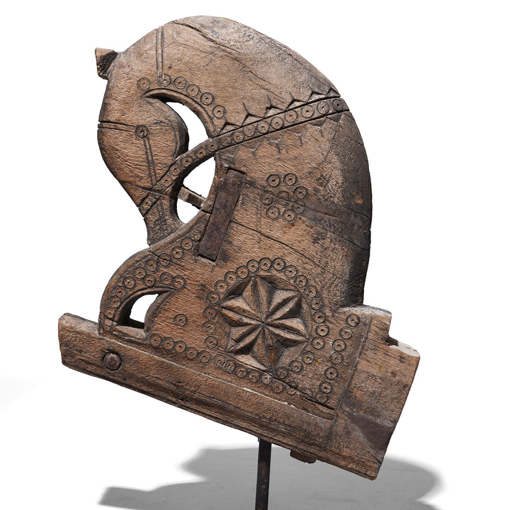 Carving Detail From Carved Teak Horse Head Corbel Sculpture On Stand From Saurashtra 19Th Century