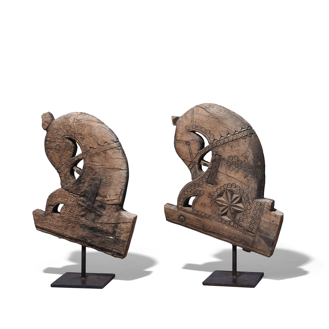 Side View Of Carved Teak Horse Head Corbel Sculpture On Stand From Gujarat 19Th Century