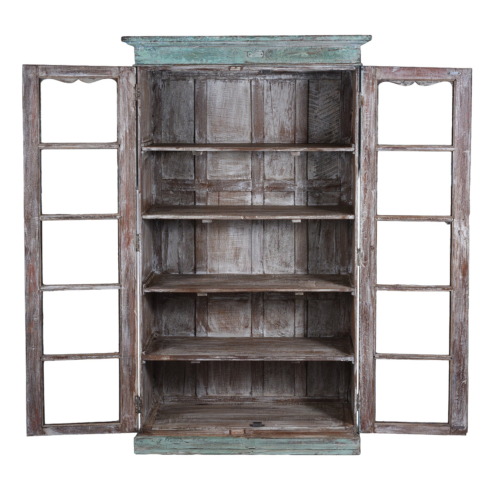 Open Doors Detail From Antique Indian Glazed Painted Book Cabinet