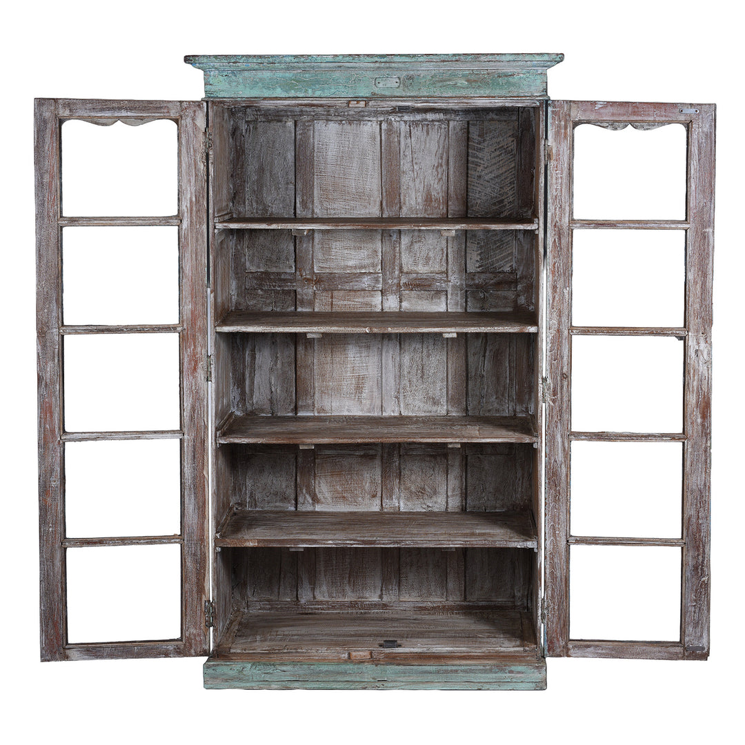 Open Doors Detail From Antique Indian Glazed Painted Book Cabinet