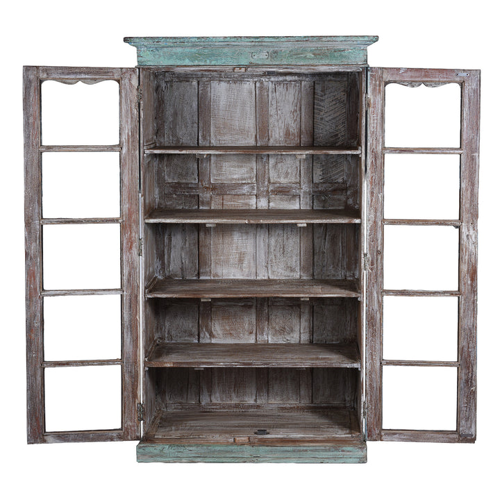 Open Doors Detail From Antique Indian Glazed Painted Book Cabinet