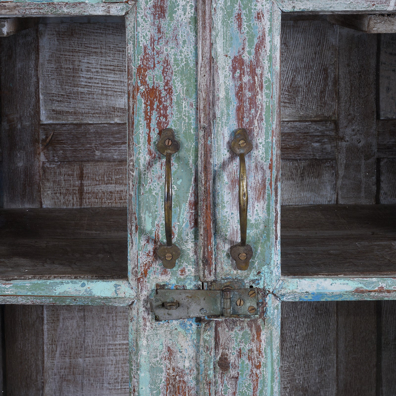 Handles Detail From Antique Indian Glazed Painted Book Cabinet