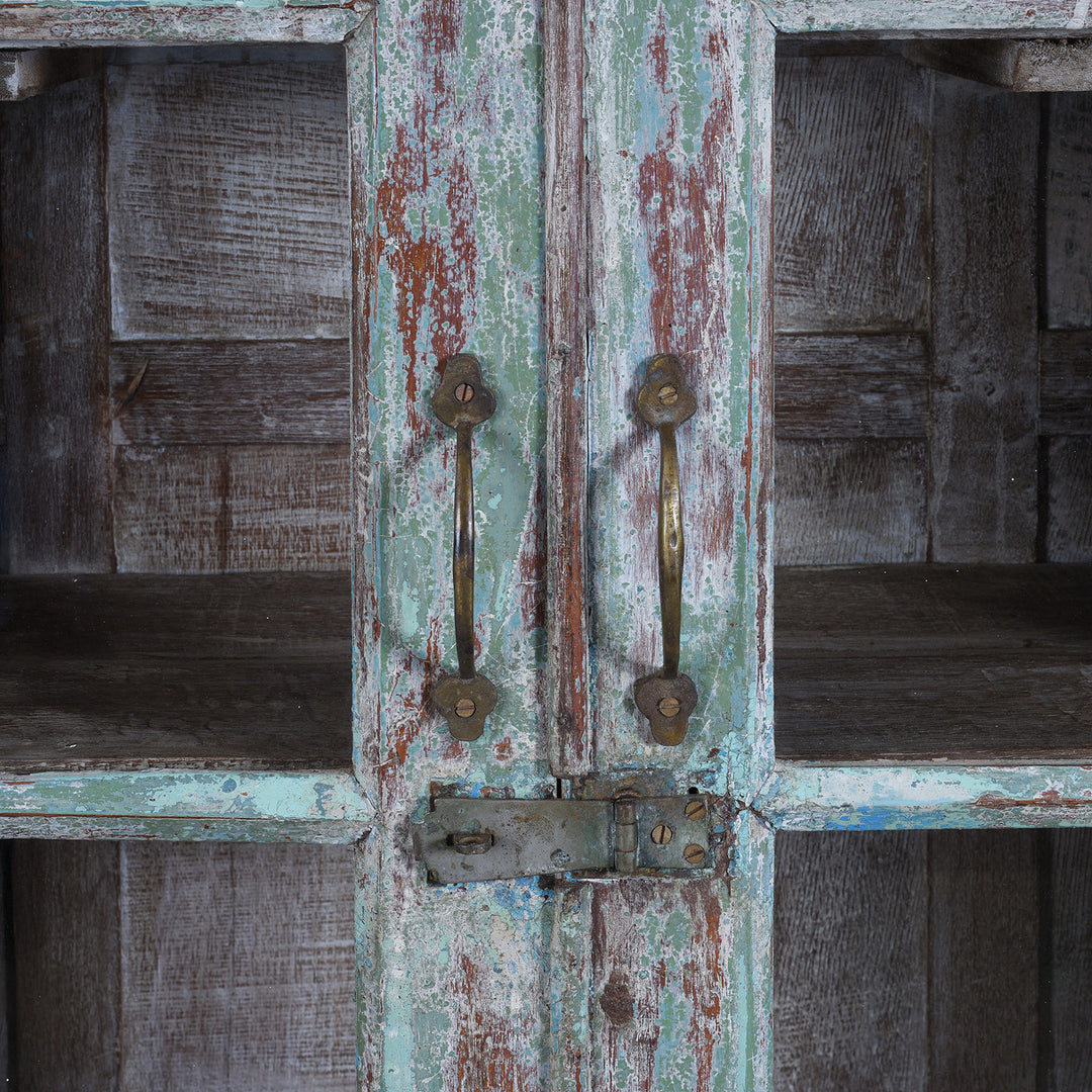 Handles Detail From Antique Indian Glazed Painted Book Cabinet