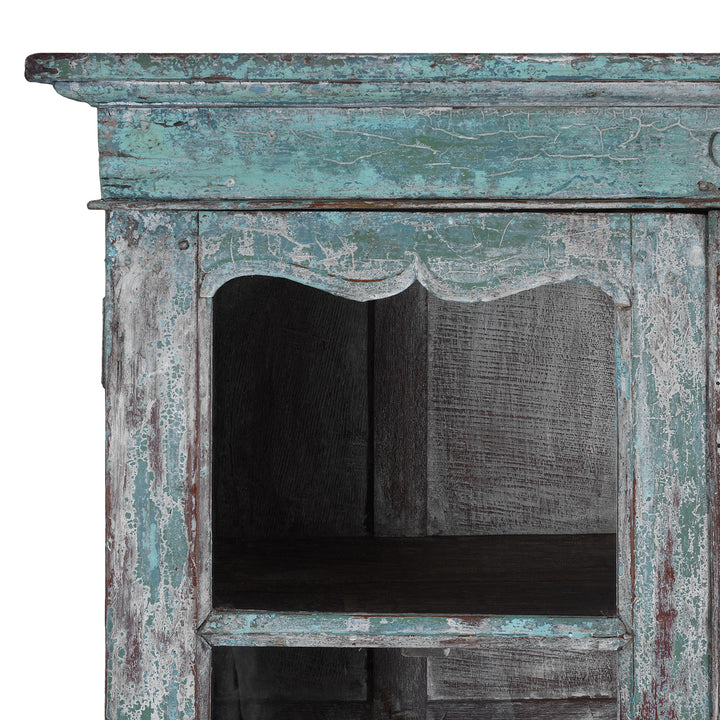 Corner Detail From Antique Indian Glazed Painted Book Cabinet