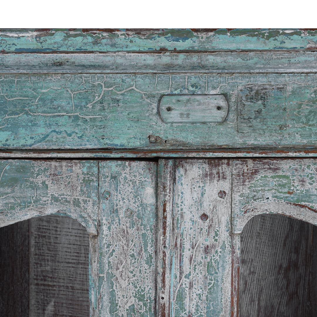 Detail From Antique Indian Glazed Painted Book Cabinet