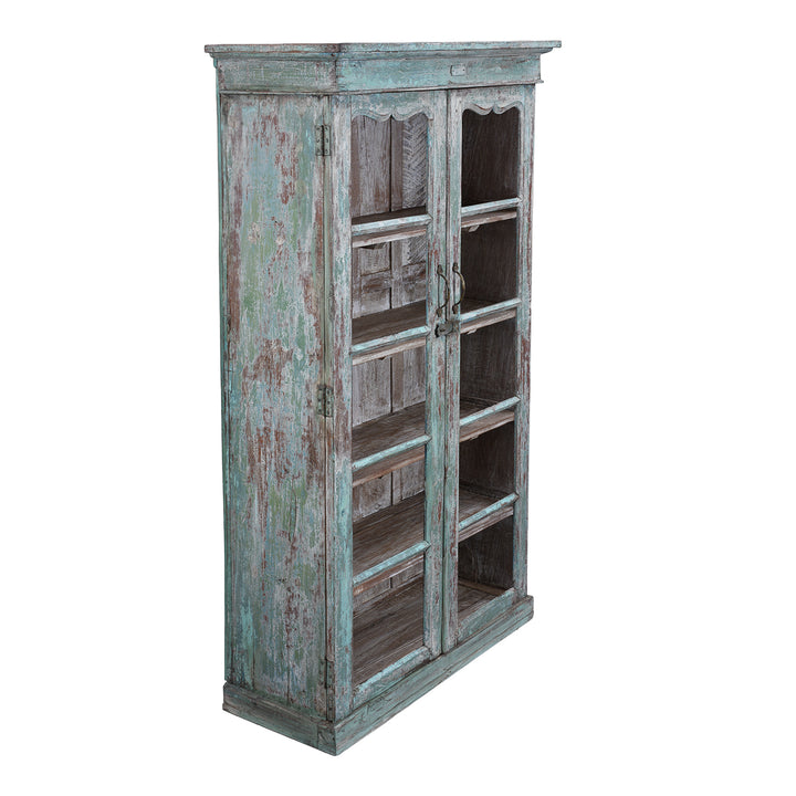 Angled View Of Antique Indian Glazed Painted Book Cabinet