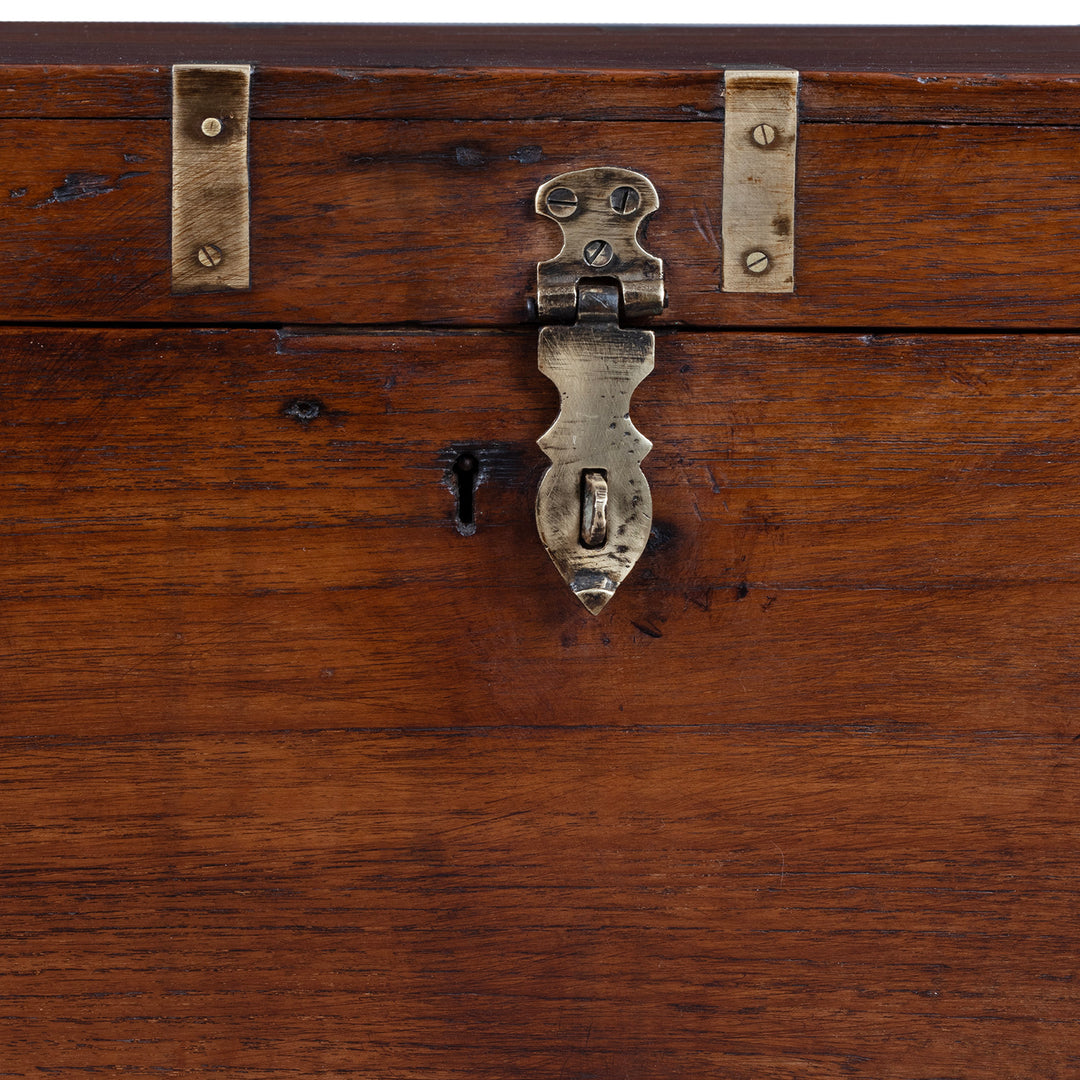Latch Detail From Brass Bound Teak Anglo Indian Military Chest With Original Fittings