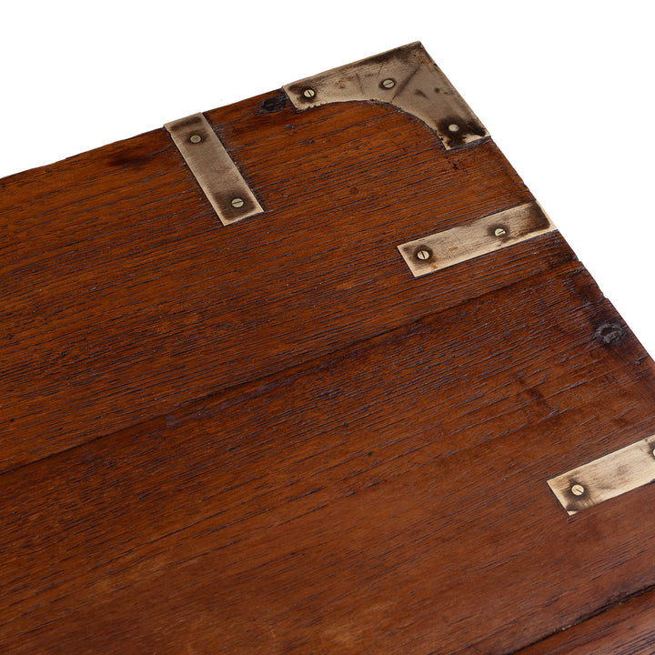 Top Corner Detail From Brass Bound Teak Anglo Indian Military Chest With Original Fittings