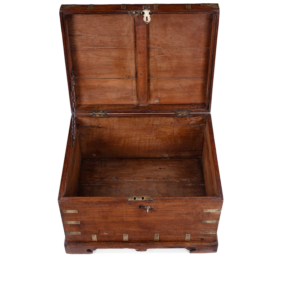 Interior Of Brass Bound Teak Anglo Indian Military Chest With Original Fittings