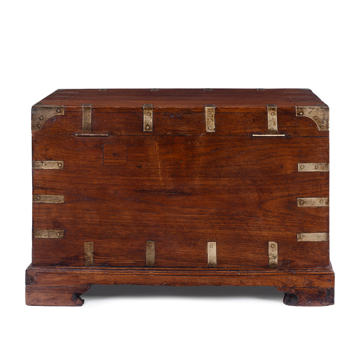 Back Of Brass Bound Teak Anglo Indian Military Chest With Original Fittings
