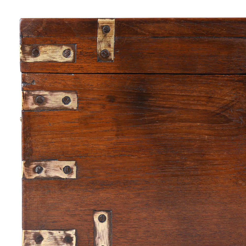 Corner Detail From Antique Indian Brass Bound Teak Chest | Indigo Antiques