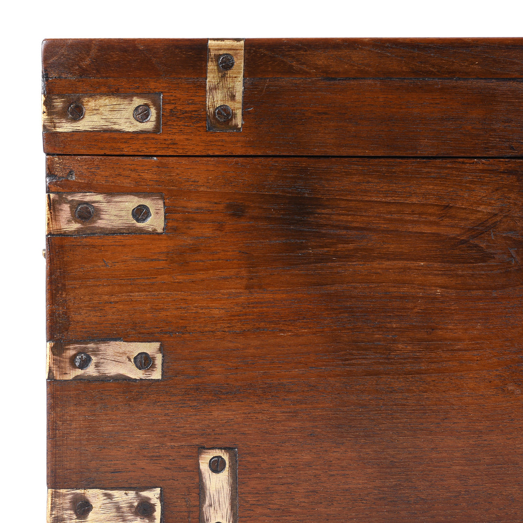 Corner Detail From Antique Indian Brass Bound Teak Chest | Indigo Antiques