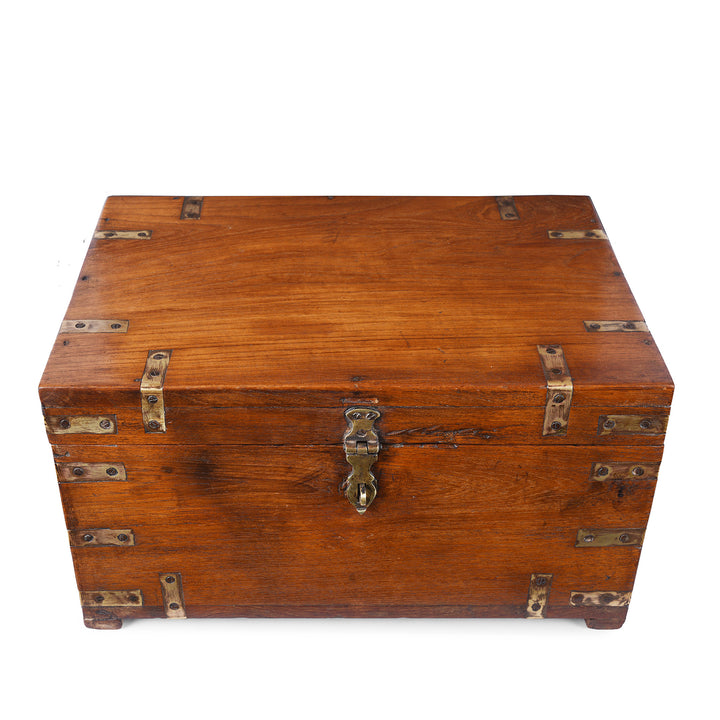 Top Down View Of Antique Indian Brass Bound Teak Chest | Indigo Antiques