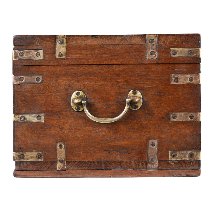 Side VIew Of Antique Indian Brass Bound Teak Chest | Indigo Antiques
