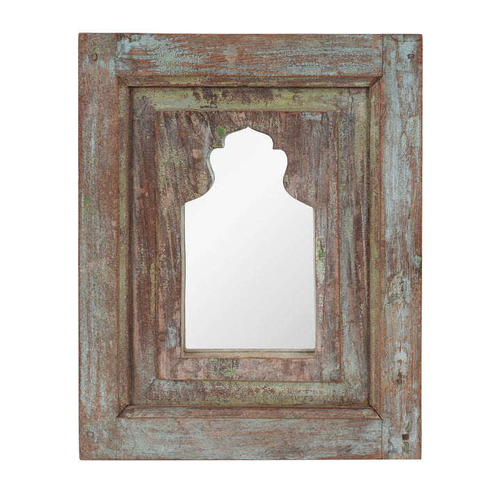 Painted Mihrab Mirror Made From Old Teak Panel | Indigo Antiques