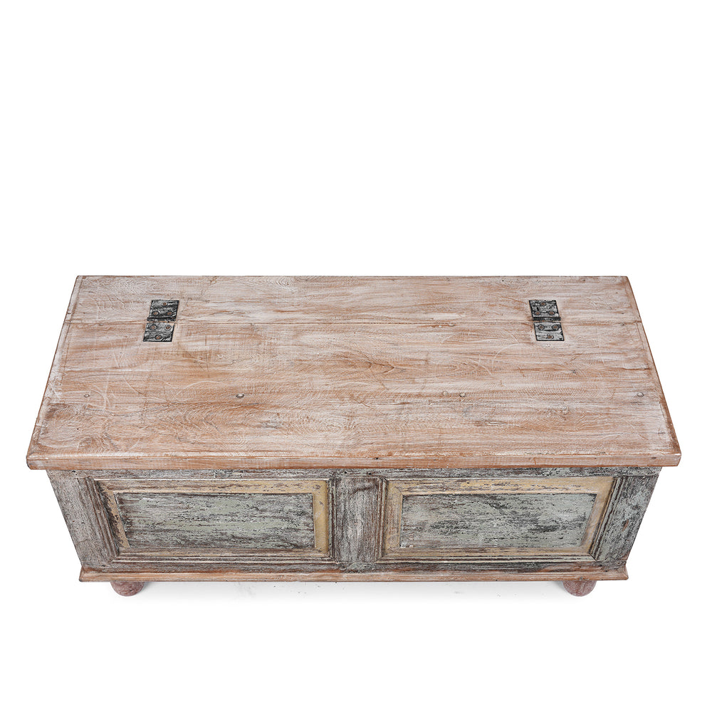 Top Down View Of Reclaimed Teak Blanket Chest With Painted Finish | Indigo Antiques