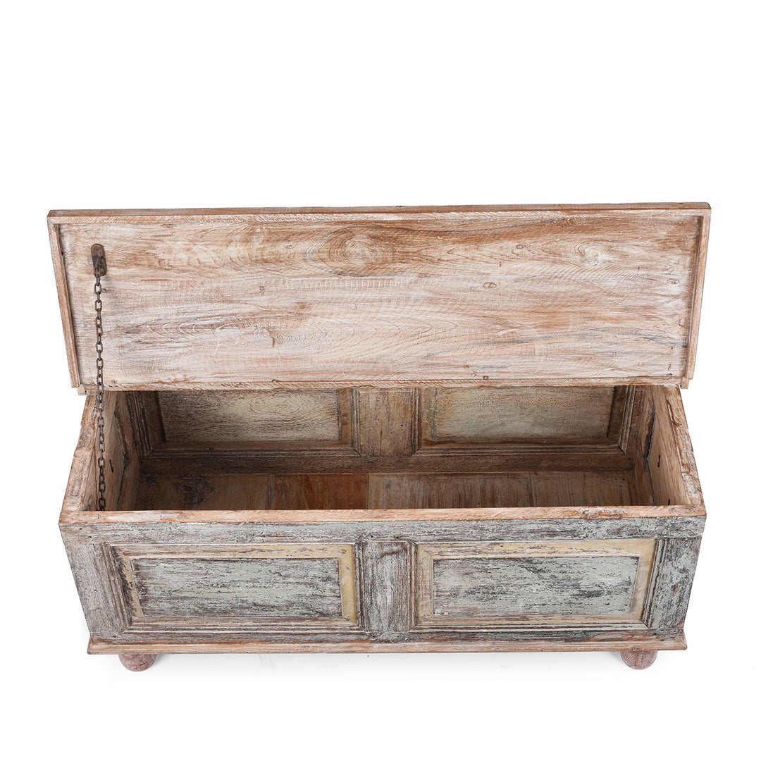 Interior Of Reclaimed Teak Blanket Chest With Painted Finish | Indigo Antiques